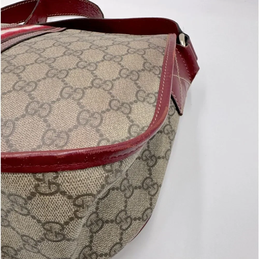 Auth Gucci Brown Supreme PVC Red Leather Trim Messenger Bag Monogram Sherry Line - Picture 8 of 16